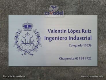 Placa Profesional Grabada en Acero Inox.